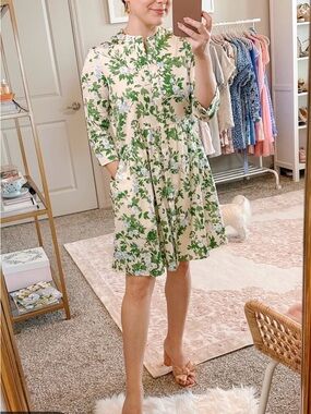 Tuckernuck Floral Ivy green blue and cream royal shirt dress